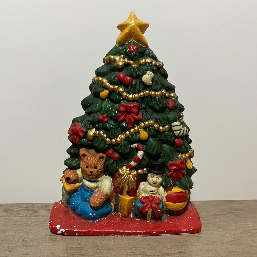 Vintage Christmas Stocking Holder Painted HEAVY Cast Iron Vintage 1990s